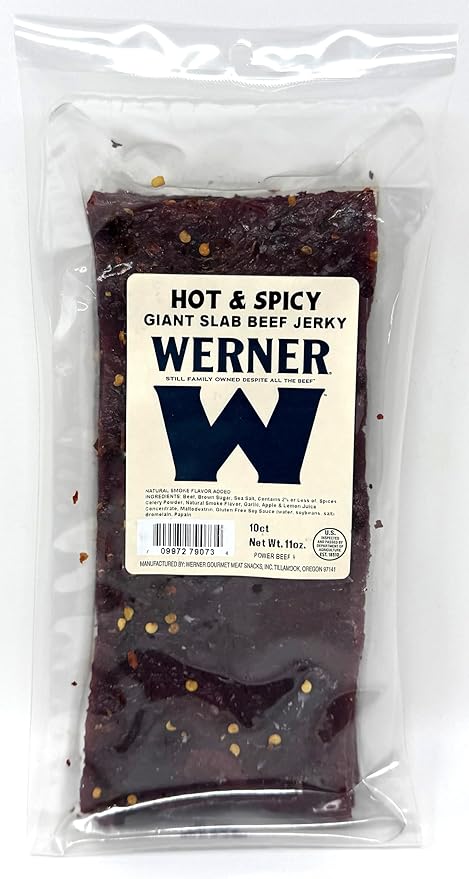 Werner Beef Jerky Slab 10 Count – Giant Jerky Slab Jerky Sheets Thinly Sliced Beef Jerky Bulk Pack (Hot &amp Spicy)
