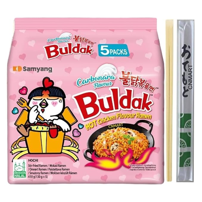 CNMART Samyang Carbonara and Cheese Hot Chicken Assorted Bundle Halal 140g (Pack of 10)