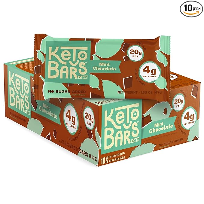 KETO BARS : The Original High Fat Low Carb Ketogenic Bar. Gluten Free Homemade with simple ingredients. [Mint Chocolate 10 Pack]