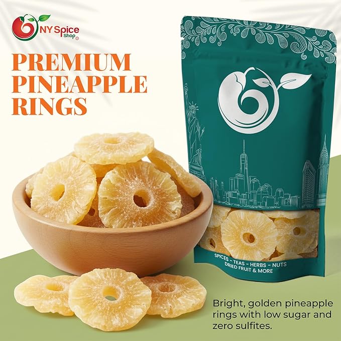 NY Spice Shop All Natural Pineapple Rings - 1 Pound Tropical Pineapples Dried Fruit Snacking - Dried Fruit Pineapple Slice for Baking Topping &amp Smoothies - Pineapples Tidbit for Dessert Party Sna