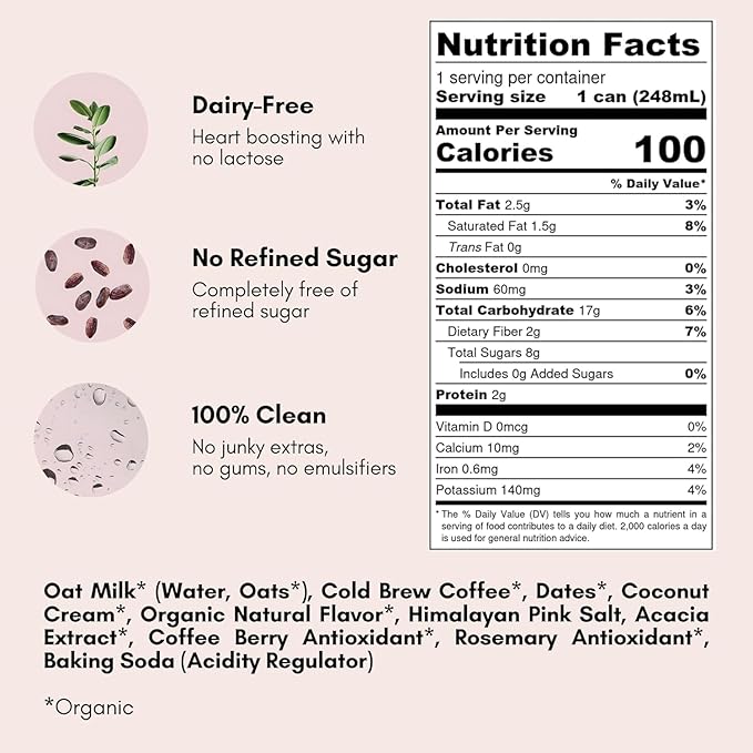 Pop &amp Bottle Classic &amp Vanilla Oat Milk Lattes - Cold Brew Marine Collagen &amp Antioxidants MCT Oil Organic Dairy Free Gluten Free Lightly Sweetened with Dates - 8 Fl Oz (Pack of 12)