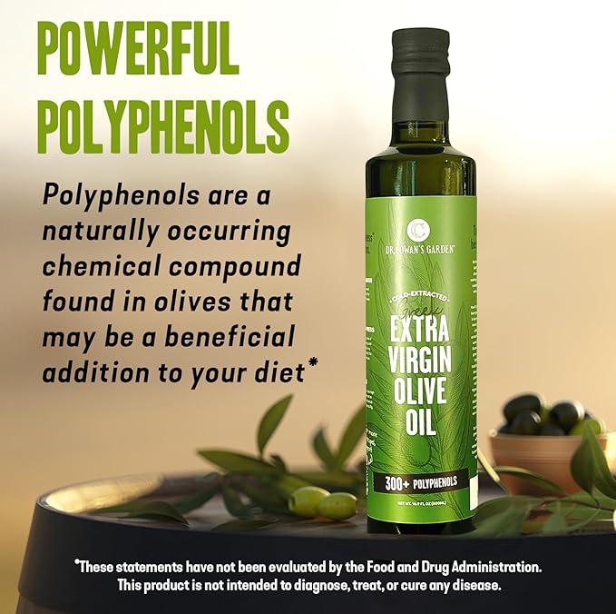 Dr. Cowan’s Garden 300+ Polyphenol Greek Extra Virgin Olive Oil - Single Estate Extra Virgin Olive Oil with Highest Polyphenols Sourced from Koroneiki Trees Phase 2 Organic Cold-Pressed 16.9 FL Oz