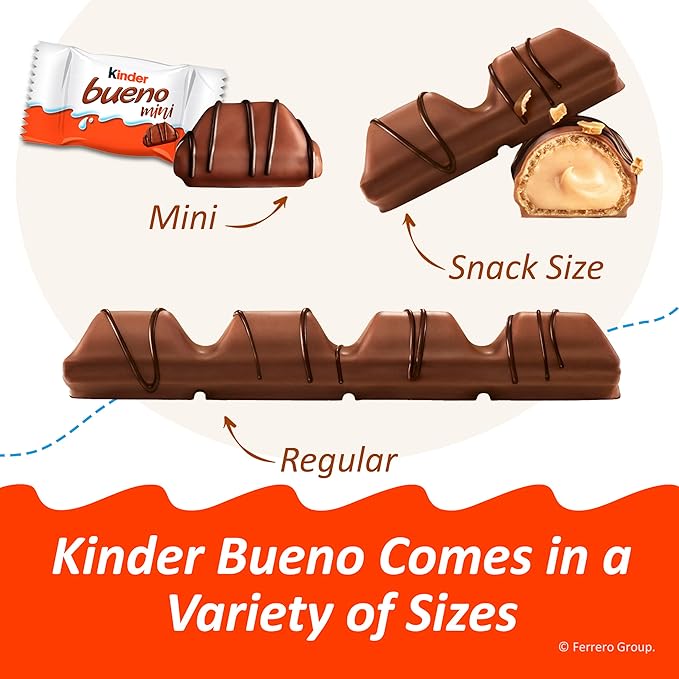 Kinder Bueno Mini Milk Chocolate Bars with Hazelnut FillingChocolate Candy Bars for Game DayFootball Party SuppliesSnacks for Adults5.7 oz.(Pack of 2)