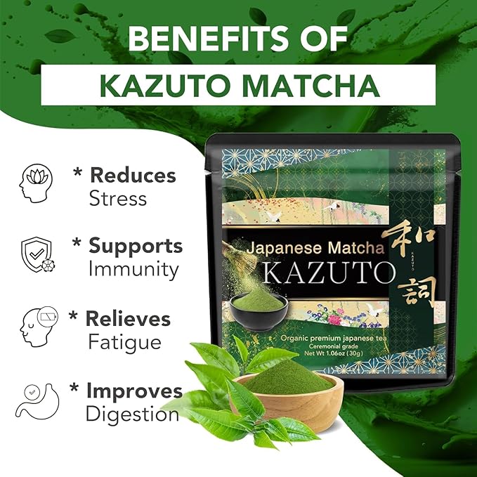 Kazuto Premium Ceremonial Grade Matcha Green Tea Powder - Premium First Harvest Single Origin USDA Organic Gluten-Free Vegan 100% Pure Unsweetened No Additives from Shizuoka (1.06oz Premium)