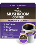 VitaCup Mushroom Coffee Pods Boost Focus &amp Immunity w/Lions Mane Chaga B Vitamins D3 for Memory &amp Clarity Medium Roast Single Serve Pod Compatible w/Keurig K-Cup Brewers64 Ct