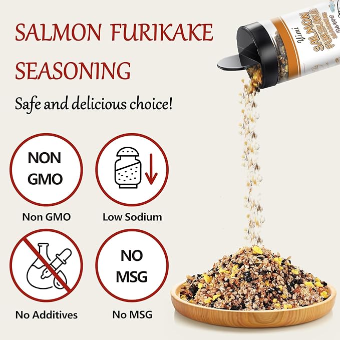 Yimi Salmon Furikake Seasoning Rice Topping Multi-Purpose Japanese Seasoning No Additives or Artificial Colors Ideal for Rice Sushi Salad 5.5Oz