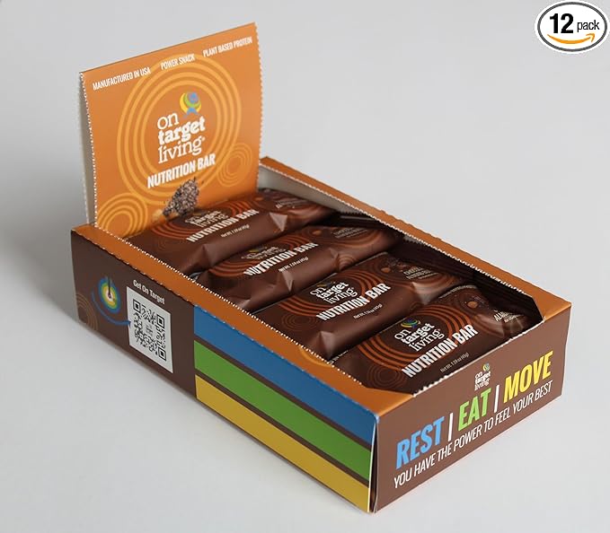 On Target Living Chocolate Almond Butter Nutrition Bar - Healthy Snack with Almonds Dates Honey Dark Chocolate and Superfoods - 12-Pack