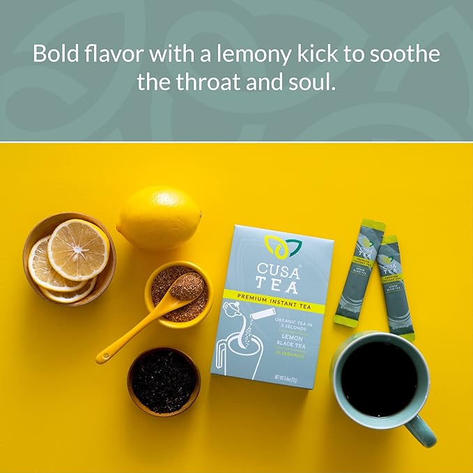 Cusa Tea &amp Coffee | Premium Instant Lemon Black Tea With Real Fruit &amp Spices | Organic Leaves Drink Mix Packets | Hot or Iced Tea (10 Single Servings)