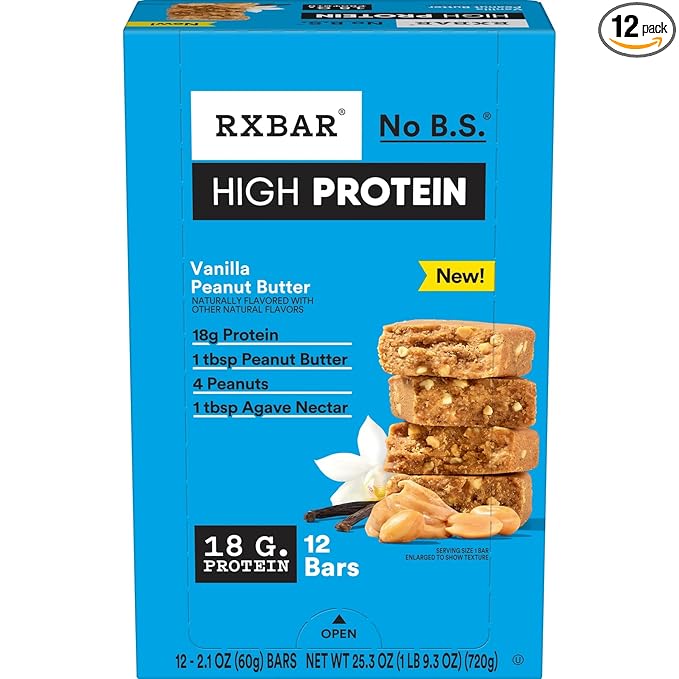 RXBAR High Protein Bars Gluten Free Protein Snacks Vanilla Peanut Butter 25.3oz Box (12 Bars)