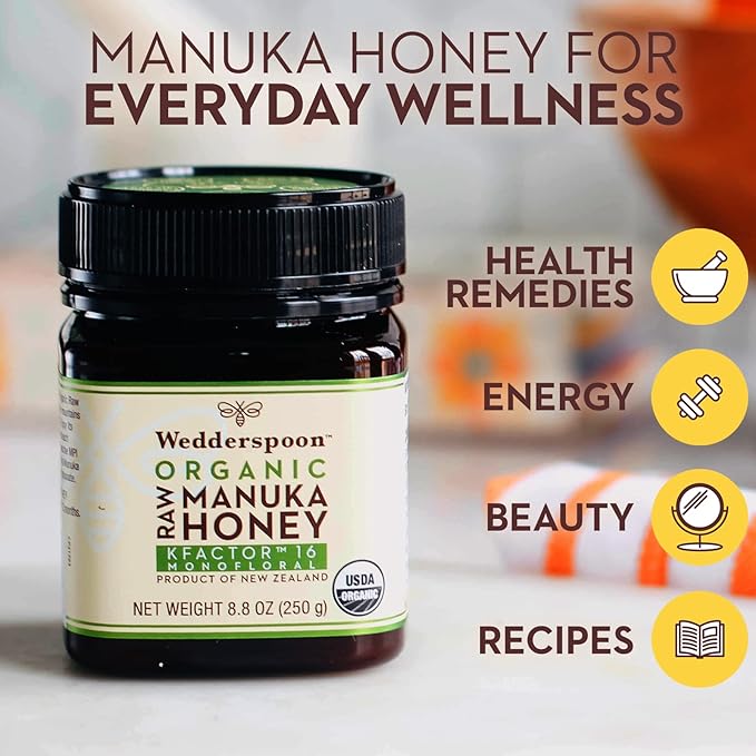 Wedderspoon Organic Raw Manuka Honey 150+ MGO 8.8 Oz Unpasteurized New Zealand Honey Non-GMO BPA-Free Jar Superfood &amp Natural Wellness Support