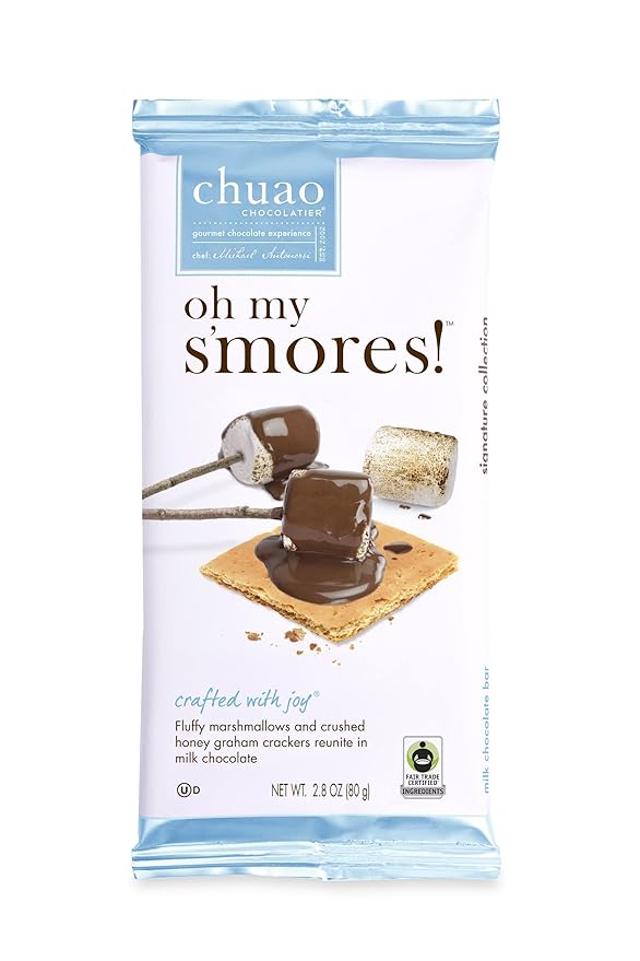 Chuao Chocolatier Oh My S'mores Milk Chocolate Bars | Gourmet Chocolate Artisan European No Preservatives | For Gift Baskets Christmas Valentines Day Gifts for Women Men | 10 Pack