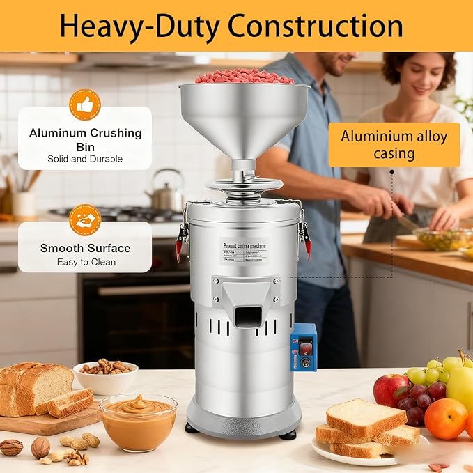 Commercial Peanut Butter Machine 1100W Electric Nut Butter Maker 33lbs/h Sesame Sauce Grinder for Groundnut Almond Cashew Nut