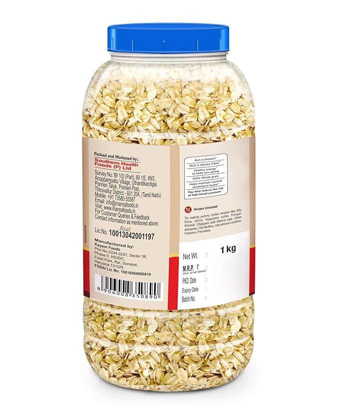 Manna 100% Rolled Oats 2kg | Gluten Free | Traditional Oats | Diabetic Friendly | 100% Wholegrain 1kg (Pack of 2)