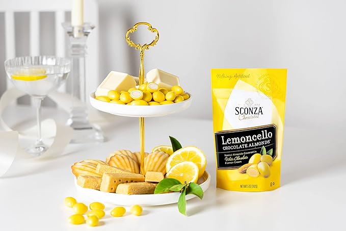 Sconza Lemoncello Lemon Cream &amp White Chocolate Almonds | Inspired by Italy's Lemon Groves | Made in the USA | Pack of 3 (5 Ounce Each)