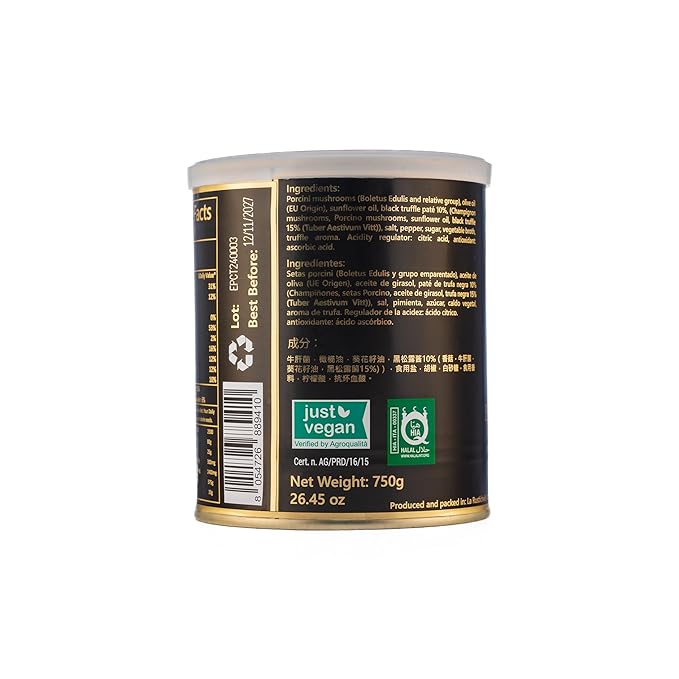 La Rustichella - Sauce with Porcini Mushroom Cubes and Black Truffle - 100% Made in Italy | Vegan Gluten-Free Cholesterol-Free (265 oz - 750gr)