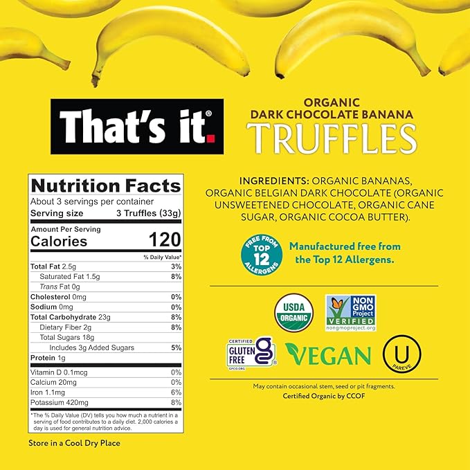 That's it Organic Dark Chocolate &amp Banana Truffles. 100% Plant-Based Vegan Gluten-Free All Natural (3 Pack)