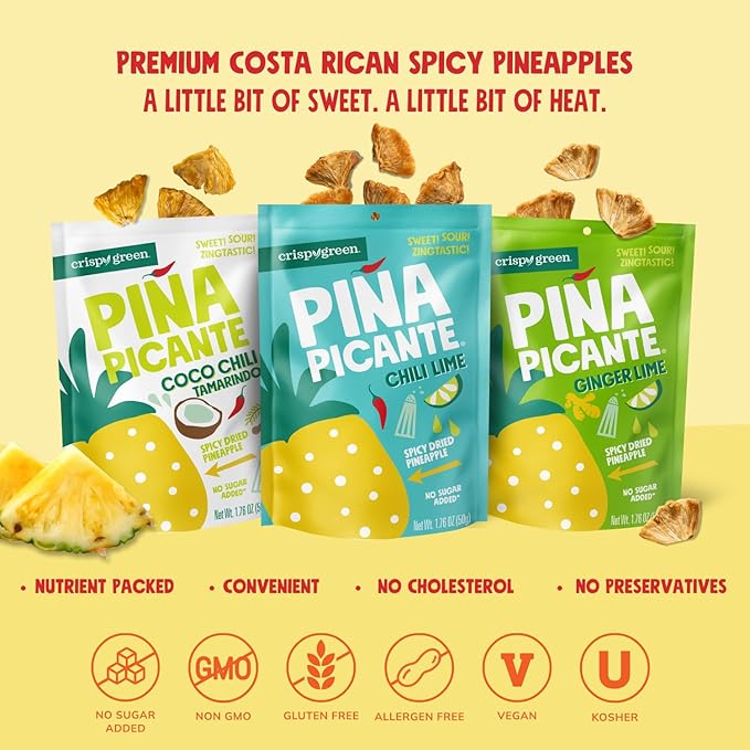 Crispy Green Pina Picante Dehydrated Pineapple Healthy Snacks Chili Lime 12 Single Serve Bags