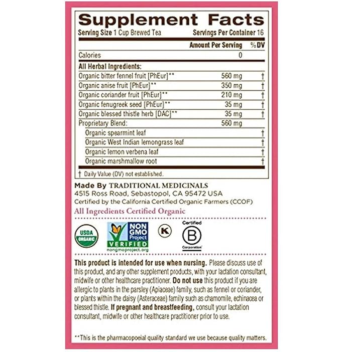 Traditional Medicinals Organic Mother’s Milk Herbal Tea Promotes Healthy (16 Count (Pack of 4))