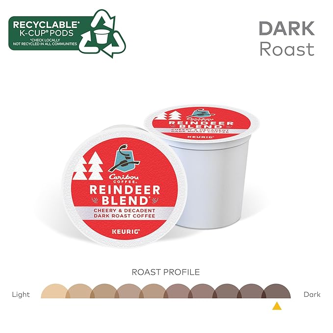 Caribou Coffee Reindeer Blend Single-Serve Keurig K-Cup Pods Dark Roast Coffee Pods 88 Count