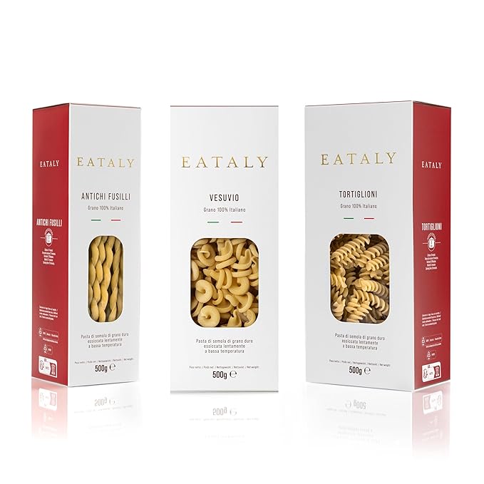Eataly Curly &amp Wavy Set Pasta Bundle Pack- Antichi Fusilli Vesuvio &amp Tortiglioni 3-500g (17 oz.) Boxes- 1 Each