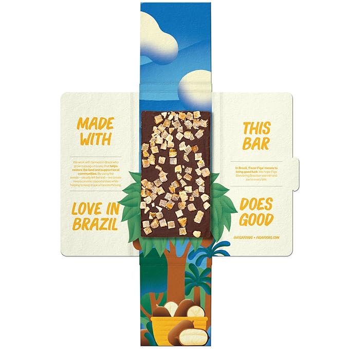 Figa Foods 63% Fruity Cupuaçu Bar - Date Sweetened Vegan Gluten Free Caffeine Free Only 3 Ingredients - Chocolate's Brazilian Cousin - Dried Superfruit on Top [60g] - 3 Pack