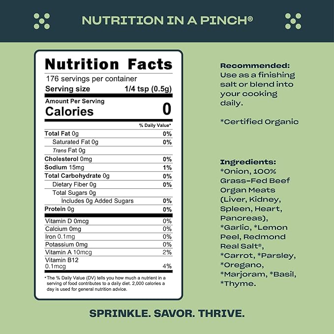 Pluck Zesty Garlic Organ Meat Blend Seasoning | From Grass-Fed &amp Grass-Finished Pastured Beef Organs with Redmond Real Sea Salt | As Seen on ABC’s Shark Tank | 176 Servings