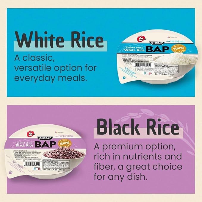 Premium Instant Rice | Sticky Sushi Rice | 0 Trans Fat/ 0 Cholesterol/ 0 Sodium | Ready in 90 Secs | Gluten-Free | Healthy Sticky White Rice Bowls (Bap) – [WHITE Rice |12 Pack] | Long Shelf Life - O'F