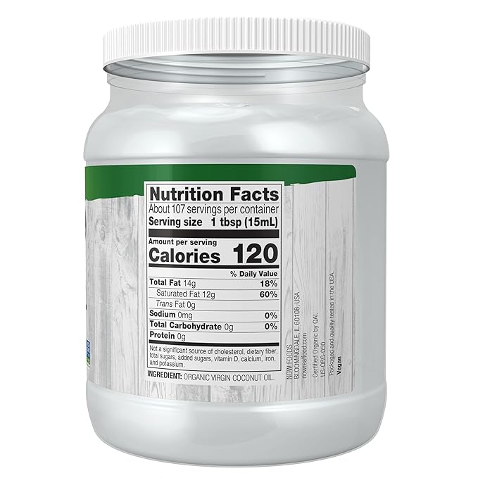 NOW Foods Certified Organic Virgin Coconut Cooking Oil Cold-Presesed and Unrefined Trans Fat Free 100% Pure and Certified Non-GMO 54-Ounce