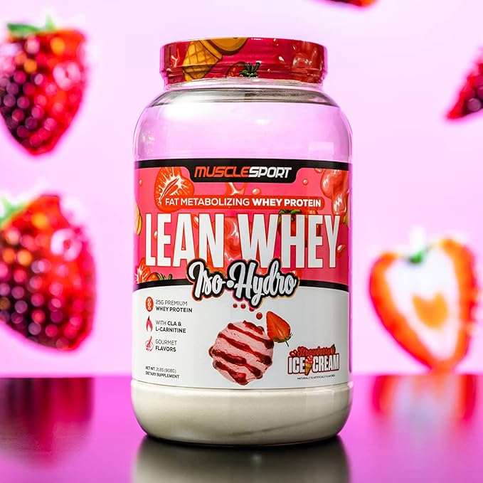 MuscleSport Lean Whey Revolution™ Protein Powder - Whey Protein Isolate - Low Calorie Low Carb Low Fat Incredible Flavors - 25g protein per scoop (2LB Strawberry)