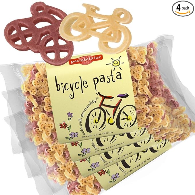 Pastabilities Fun Shaped Pasta for Kids - Bicycle Pasta - Bike and Bikers Sport Theme Non-GMO Natural Wheat Pasta All-Natural Kosher Certified Made in the USA (4 Pack14 Oz)
