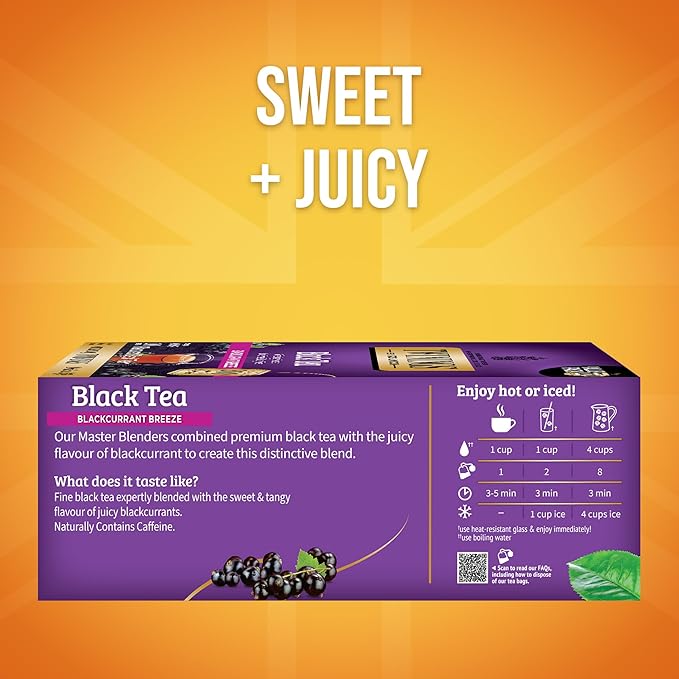 Twinings Blackcurrant Breeze Black Tea Individually Wrapped Bags 100 Count (Pack of 1) Sweet Tangy Taste Caffeinated Enjoy Hot or Iced 100 Teabags