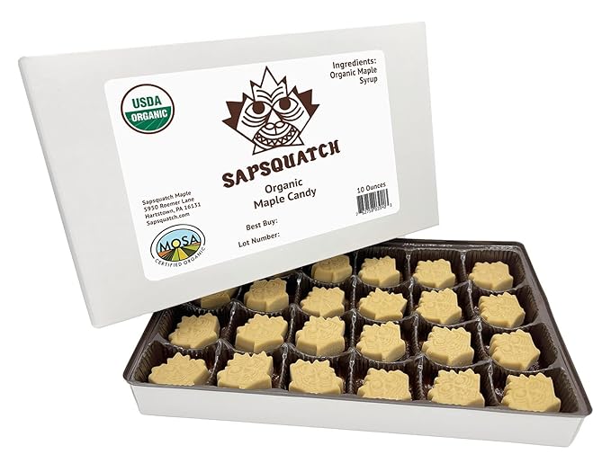 Sapsquatch Organic Maple Candy - 10 Ounces - Pure Maple Syrup Sugar Leaf Candy