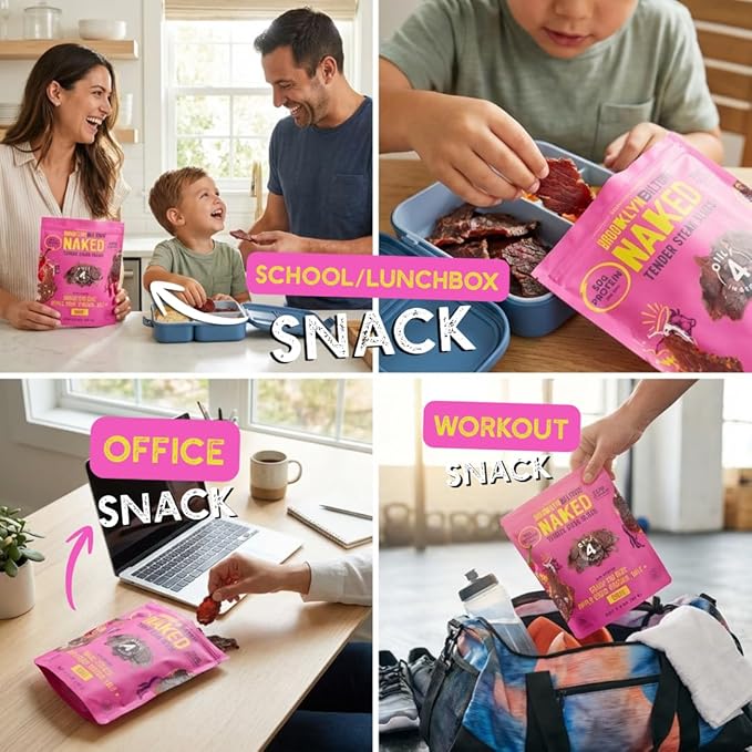Brooklyn Biltong Air Dried Grass Fed Beef Snack South African Beef Jerky (8 oz Pack of 2) - Whole30 Approved Paleo Keto Gluten Free Sugar Free Made in USA - (Naked Chili)