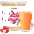 Fanale Lychee Popping Boba Pearls Vegan Non GMO Gluten Free Fat Free Perfect for Bubble Tea Smoothies Ice Cream Desserts and Beverages.