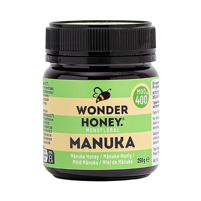 Wonder Honey Raw Manuka Honey New Zealand MGO400 (13+) Tested for 26 Markers Traceable Natural Soothing for Sore Throat Cough - Aids Digestion - Triple Sealed for safety in a Protective Box (8.8oz)