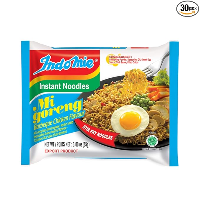 Indo Mie Mi Goreng Fried Noodles Barbeque Chicken 3 Ounce (Pack of 30)