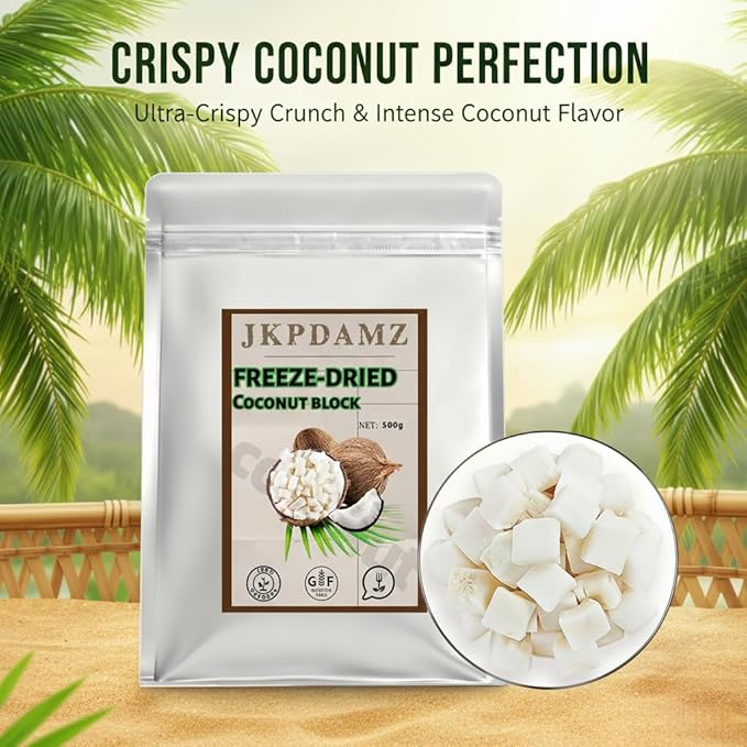 1.1 Ib Freeze-Dried Coconut Chunks Unsweetened Dehydrated Coconut Flakes 500g Plant-Based Snack for Breakfast Desserts Smoothies