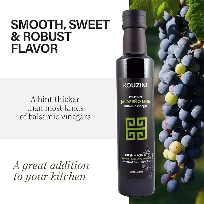 Kouzini Ultra Premium Jalapeno Lime Balsamic Vinegar Aged Balsamic Vinegars from Modena Italy Premium Smooth &amp Full-Bodied Flavor 250ml Bottle