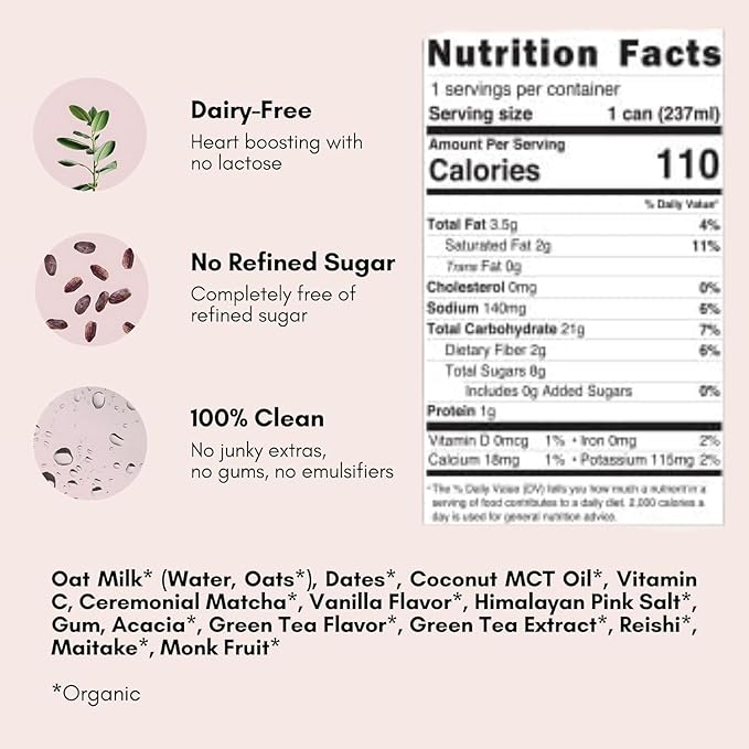 Pop &amp Bottle Classic and Matcha Oat Milk Lattes - Reishi and Maitake Mushrooms Green Tea Cold Brew Coffee Berry MCT Oil Organic Dairy &amp Gluten Free Vegan - 8 Fl Oz (Pack of 12) 6 Eac