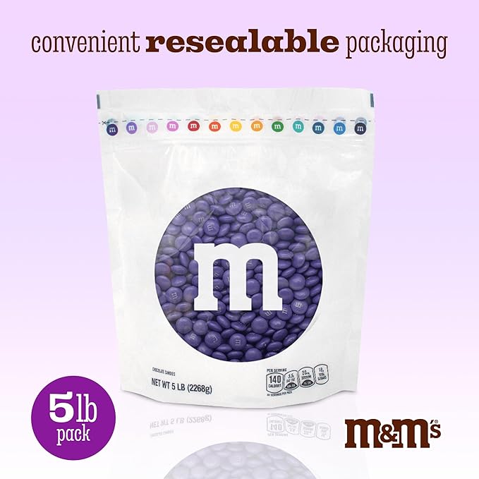 M&ampM’S WORLD Purple Milk Chocolate Candy 5lb Resealable Pack for Candy Bars Birthday Parties Baby Showers Mother's Day Valentine's Day Gifts Graduations Dessert Tables and Party Favors