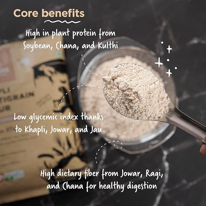 Khapli Multigrain Atta | Emmer Flour | 8 Super Grains Flour Mix | Diabetic Friendly | High Fibre &amp High Protein | Low GI Atta | Emmer Jowar Jau Ragi Soybean  Chickpea | 2kg from Two Brothers