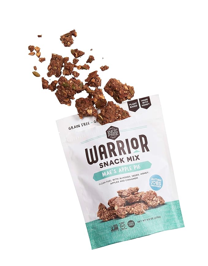 BeeFree Warrior Mix Gluten Free Granola - Chunky Granola Bites | Paleo Granola Low Carb Grain Free Preservative Free Oat Free | Granola for Yogurt Low Calorie Snacks | Mae’s Apple Pie 9 Ounce Ba