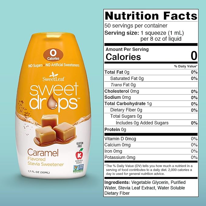SweetLeaf Sweet Drops - Flavored Stevia Liquid Sweetener Stevia Extract Zero Calories Gluten Free Keto Friendly Non GMO Natural Flavors Sugar Alternative - Caramel 1.7 Fl Oz (Pack of 6)