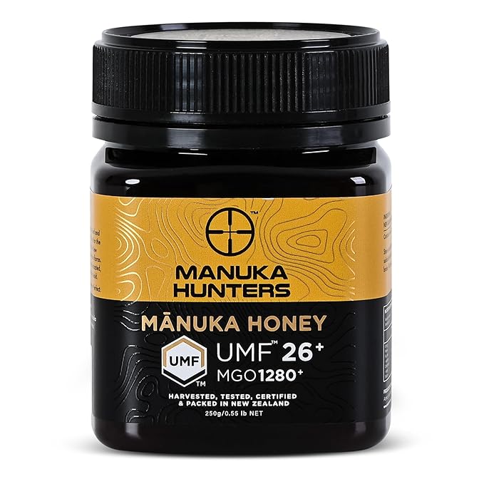 Manuka Hunters UMF 26+/MGO 1280+ Certified New Zealand Manuka Honey - 100% Pure Natural Sweetener - Gluten Dairy Free - Ideal for Tea Coffee Smoothies and Baking - Sustainable - 8.8oz/250g Jar