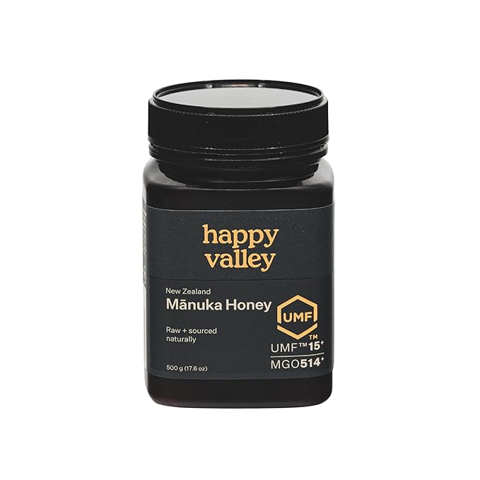 Happy Valley UMF 15+ | MGO 514+ Raw Manuka Honey – Certified UMF Unpasteurized Monofloral 500g / 17.6oz Jar | Traceable from Hive-to-Table Immune Support Skin &amp Daily Wellness – Product of Ne