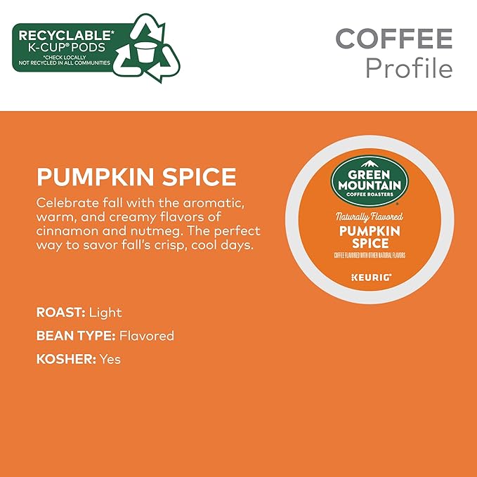 Green Mountain Coffee Roasters Pumpkin Spice Coffee Keurig Single-Serve K-Cup Pods Light Roast 96 Count