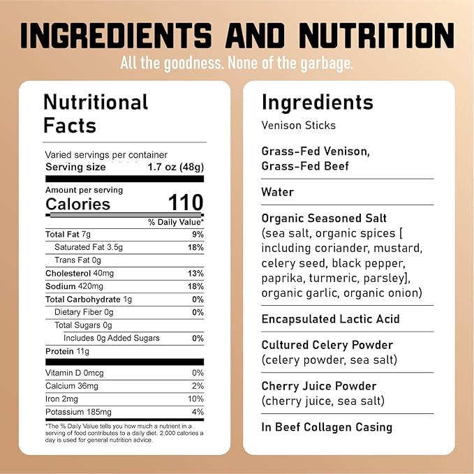 Nick's Sticks | 100% Grass-Fed Venison Sticks | Made in the USA | Gluten Free | Paleo | Keto | Whole30 Approved | No soy Antibiotics or Hormones (25-1.7 oz. Packages of 2 Sticks)