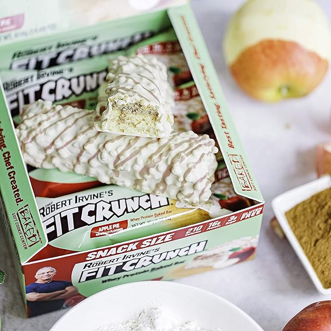 FITCRUNCH Snack Size Protein Bars 6-Layer Baked Bar 3g of Sugar &amp Soft Cake Core (18 Bars Apple Pie)