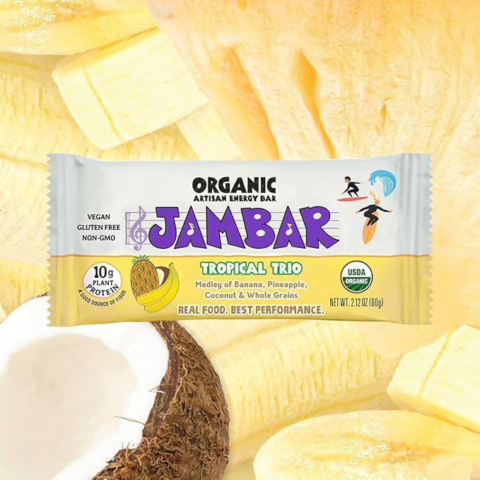 JAMBAR Organic Artisan Energy Bar (Tropical Trio -12 Pack)