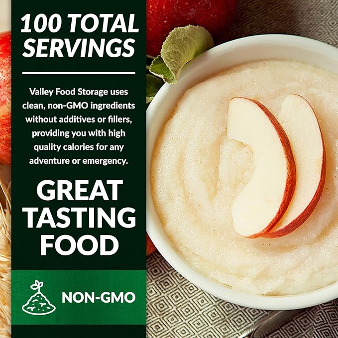 Valley Food Storage Apple Creamy Wheat | 100 Serving Emergency Breakfast Food Supply 10-Bag Bucket | 25 Year Shelf Life | Survival Meals for Long Term Food Storage Camping &amp Prepper Supplies